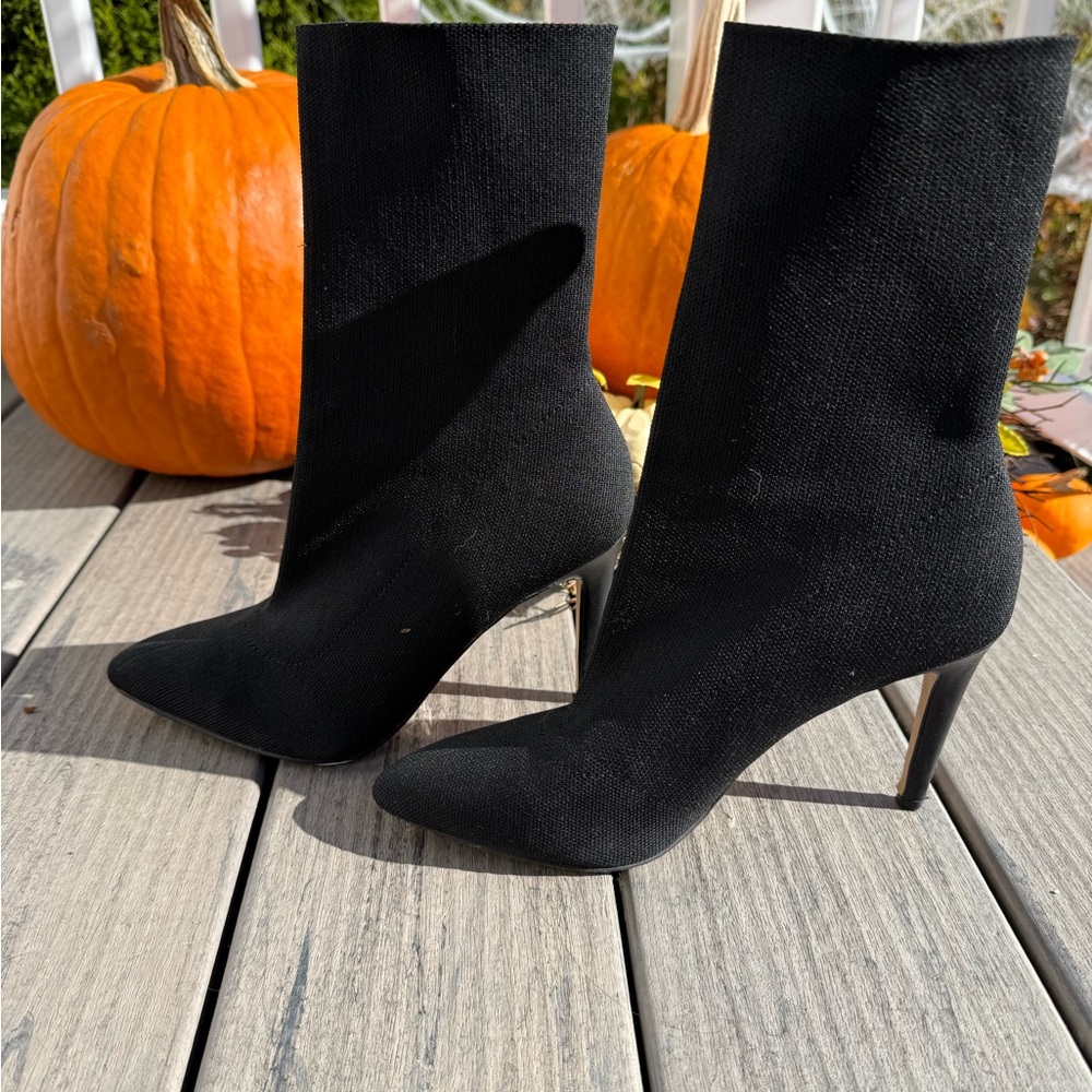 Express Black Textured High Heel Boots 7 Noir Essentials Fall
